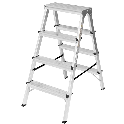 Zweiseitige Aluleiter Klappleiter Haushaltsleiter 2x4 Stehleiter Tragkraft 120kg | 4 Stufen / 120kg von FORYOURPROTECTION