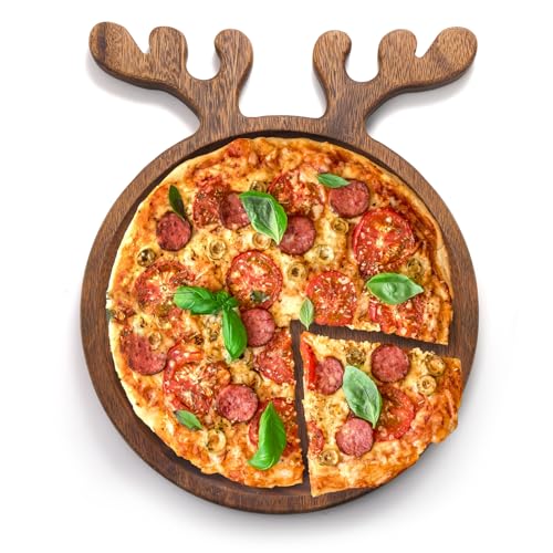 Foraineam Beste Servierplatte aus Akazienholz mit Geweih-Griffen, 24,1 cm, rund, Holztablett, Essensschale, Ladeplatte für Obst, Käse, Snacks, Küchengeschenk für Weihnachten, Einweihungsfeier, von Foraineam