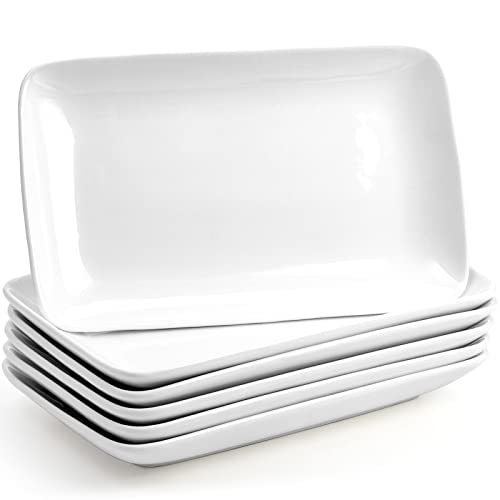 Foraineam Rechteckige Salatteller, 25,4 cm, weißes Porzellan, Dessertteller-Set, spülmaschinen- und ofenfest, Servierplatten für Sushi, Pasta, Obst, 6 Stück von Foraineam