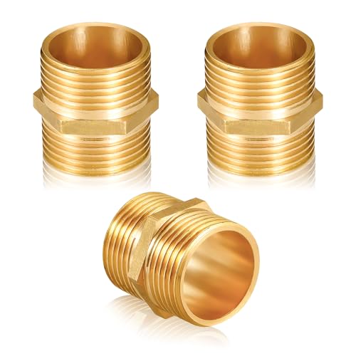Forbabe 3 Stück Doppelnippel 1 Zoll (Ø 32mm), Messing Außengewinde Doppelnippel Sechskant 1" AG/AG, Verbindungsstück 2 x AG aus Gewindefitting für Rohranschluss Trinkwasseranlage Heimwerkerprojekte von Forbabe