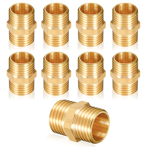 Forbabe 9 Stück Doppelnippel 1/2 Zoll (Ø 19mm), Messing Außengewinde Doppelnippel Sechskant 1/2", Verbindungsstück 2 x AG aus Gewindefitting für Rohranschluss Trinkwasseranlage Heimwerkerprojekte von Forbabe