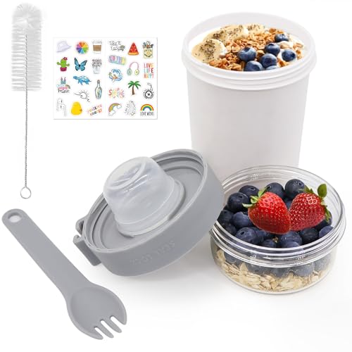 Forbabe Müslibecher To Go mit Löffel, Joghurtbecher Doppelschicht Müsli Joghurt To Go Becher Auslaufsicherer, Salatbecher Lunchpot Mit Soßenbox für Arbeit/Schule/Reisen (Weiß) von Forbabe