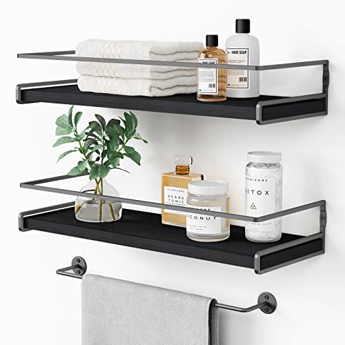 Schwarze schwebende Regale für Badezimmer Wand 2er Set, Badezimmer Schweberegal mit Turmstange und Halterung, Küche Organizer, Schrankaufbewahrung (Schwarz-Grau) von Forbena