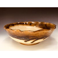 Keramik Servierschale Mit Braunem Gewellten Rand - Handgemachtes Geschenk Offene von ForceOfNatureDesign