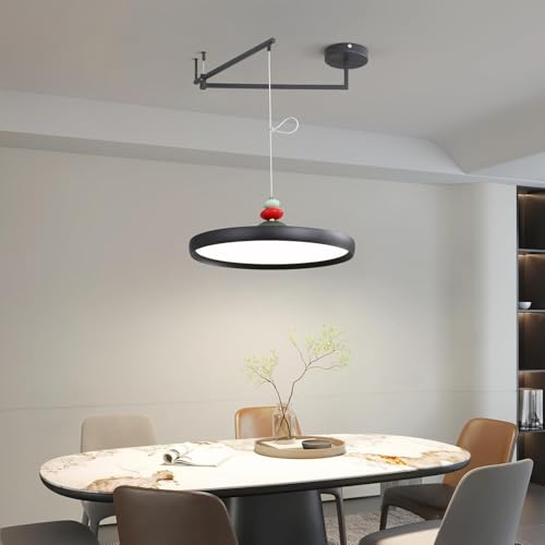 Fordeson Lange LED Pendelleuchte mit Schwenkarm - Schwarze Landhaus-Hängeleuchte, dimmbar 3000K-6000K - Runde Pendellampe für Essbereich, Kücheninsel, Wohnzimmer, Schlafzimmer, Café von Fordeson