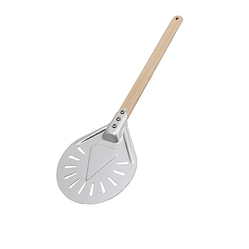 CTForest Perforierte Pizza Peel, Aluminium Pizzaschaufel, Holzgriff Antihaft Pizza Schaufel, um Pizza zu Backen und Das Essen Auf Dem Grill zu Wenden von CTForest