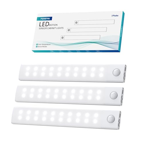 Forepin Unterbauleuchte Küche LED 20cm Schrankbeleuchtung 40LED Unterschrank Beleuchtung Küche 2000mAh Schranklicht mit Bewegungsmelder für Küche Kleiderschrank Unterschrank, 3 Stück von Forepin