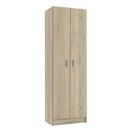 Mehrzweck-Kleiderschrank mit zwei Flügeltüren und fünf Einlegeböden, Eichenfarbe, 59 x 37 x H180 cm von Habitdesign