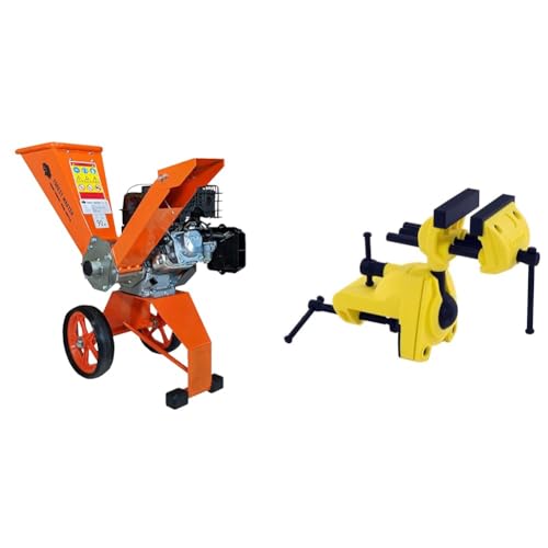 Forest Master FM6DD Benzin 4-Takt Motor Holz Garten Häcksler, 6 HP, Orange, 780 x 480 x 910 & Stanley Maxsteel Multiachsen Schraubstock, mit DREI Achsen durch Kugelgelenk von Forest Master