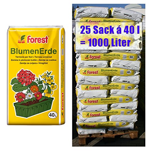 Blumenerde FOREST 25 Sack mit je 40 Liter = 1000 Liter Qualitäts Blumen- & Pflanzerde aus Bayern von Forest