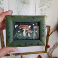 Pilz Häuser Gerahmtes Mini Gemälde/Kleiner Acryl Steinpilz/Farmhaus Nussknacker/Farmhaus Regal Dekor/Wald Deko Pilze von ForestDesignArt