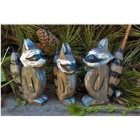 Waschbär Holz Geschnitztes Waldtier Set | Waschbärfamilie von ForestFloorCarvings