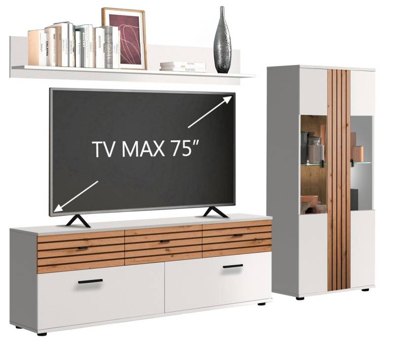 Forestdream Wohnzimmer-Set in Weiss/ Lamellen Artisan Eiche Dekor - B/H/T 254,6 x 164 x 38cm Forestdream Wohnzimmer-Set in Weiss/ Lamellen Artisan Eiche Dekor - B/H/T 254,6 x 164 x 38cm von Forestdream