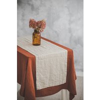 Tischläufer Aus Naturleinen Mit Abgeschrägten Ecken, Ungefärbtem Leinen, Rustikalem Handgefertigter Leinen Für Den Urlaub von ForestlandLinen