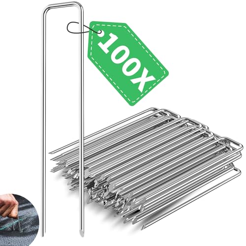 Forever Speed 100 Stück Erdanker Verzinkt Bodenanker aus Stahl, 150 mm Lang 30 mm Breit Ø 3 mm Anti-Rost Heringe Erdnägel Stabil für Unkrautvlies Gartenvlies, Zaun, Mulch, Kunstrasen von Forever Speed