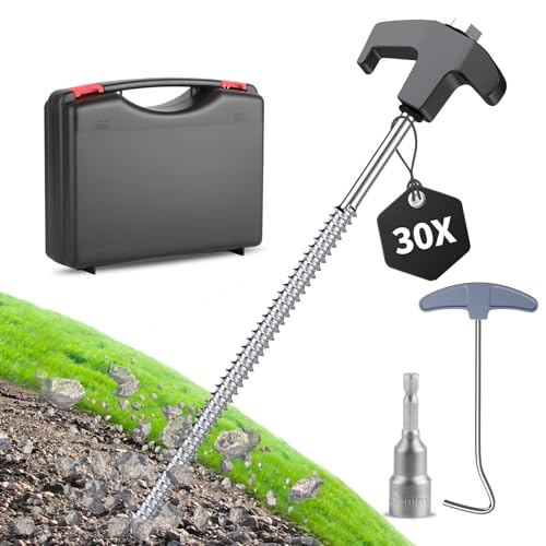 Forever Speed 30 Stück Zeltheringe aus Stahl mit Box [Bit ＆ Nagelzieher inkl.] 25 cm Camping Heringe Stahl Bodenanker Felsbodenhering für Harte Böden, Wald, Wiesen - Schwarz + Silber von Forever Speed