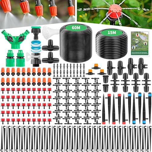 Forever Speed BewässerungsSystem 315PCS Garten Bewässerung Kit, 60M+15M Bewässerungsrohre, Tröpfchenbewässerung Sprühbewässerung Kühlsystem für Landschaft, Gewächshaus, Terrasse von Forever Speed