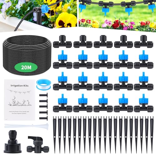 Forever Speed Bewässerungssystem 60PCS Garten Bewässerung Kit [20M Bewässerungsrohre] Tröpfchenbewässerung Druckausgleich Gartenbewässerungssystem für Garten, Balkon, Gewächshaus, Terrasse von Forever Speed