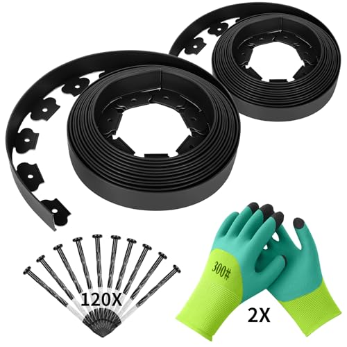 Forever Speed Flexible Rasenkante aus Kunststoff 20m x 5cm(LxH) [120 Erdanker + 2 Paar Handschuhe] Beetbegrenzung Beeteinfassung Beetumrandung - Schwarz von Forever Speed