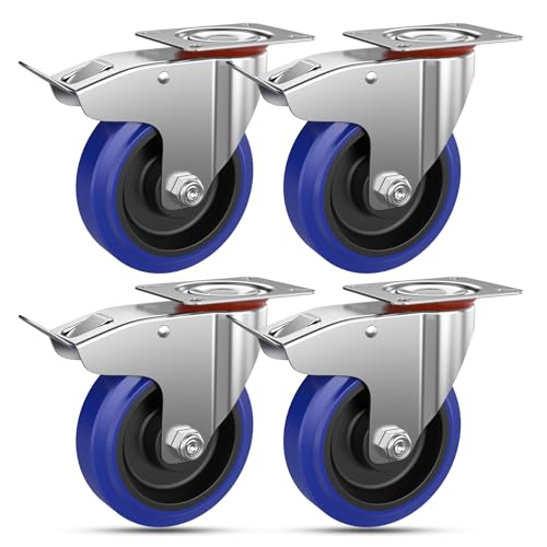 Forever Speed Schwerlastrollen 100mm 4 Stück Gummi Lenkrollen mit Bremse Premium Transportrollen bis 200KG 360-Grad Möbelrollen Industrie Rollen Schwerlast für Innen & Außen von Forever Speed