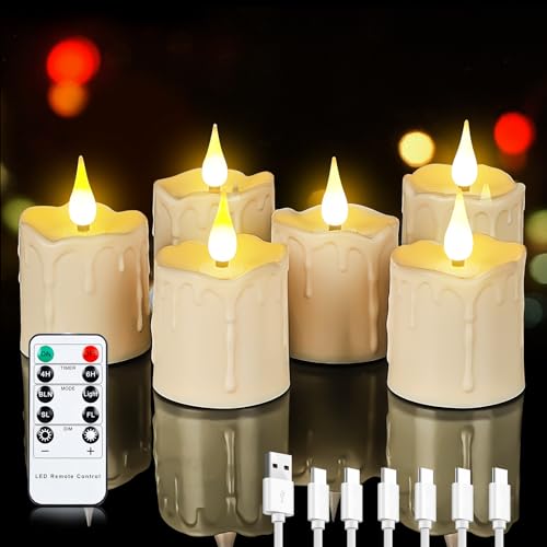 Forever Speed Wiederaufladbare LED Teelichter,Flammenlose Kerzen mit Fernbedienung timer wasserdicht Funktion, 6 Stück LED Kerzen für Heimdekoration, Weihnachten, Hochzeiten von Forever Speed