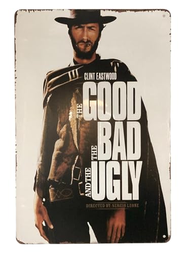 Blechschild | Wandposter aus Metall | Clint Eastwood The Good the Bad and the Ugly 20.3 x 30.5 cm | Dekoration Kunst Plakette für Geschäft, Zuhause, Garage, Man Cave | Klassischer Filmstil (1 Stück) von YISHIDA