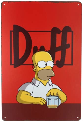 Forever_USA Blechschild | Duff Beer mit Homer Simpson 20,3 x 30,5 cm | Kunstposter Plakette für Dekoration zu Hause, Bar, Zimmer, Garage, Man Cave, Cartoon-Stil The Simpsons von Forever_USA