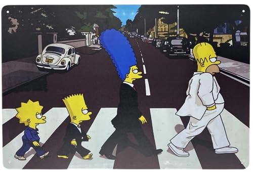 Metall Blechschild | Wandposter | The Simpsons at Abbey Road as The Beatles 20,3 x 30,5 cm | Lustiges dekoratives Schild für Zuhause, Bar, Zimmer, Garage, Garten, Männerhöhle und Outdoor-Schild von Forever_USA