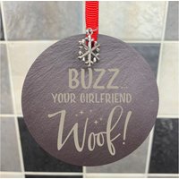 Home Alone Zitat Buzz Your Girlfriend Woof Christbaumkugel Dekoration Natur Schiefer von ForeverEtchedGifts