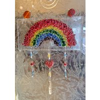 Geschmolzener Glasmalerei-Regenbogen-Haustier-Denkmal-Sonnenfänger Mit Haustierasche, Konserviert in Harzherz, Personalisiert, Haustierverlust Geschmolzener Glasmalerei-Regenbogen-Haustier-Denkmal-Sonnenfänger Mit Haustierasche, Konserviert in Harzherz, Personalisiert, Haustierverlust von ForevermemorialsCA