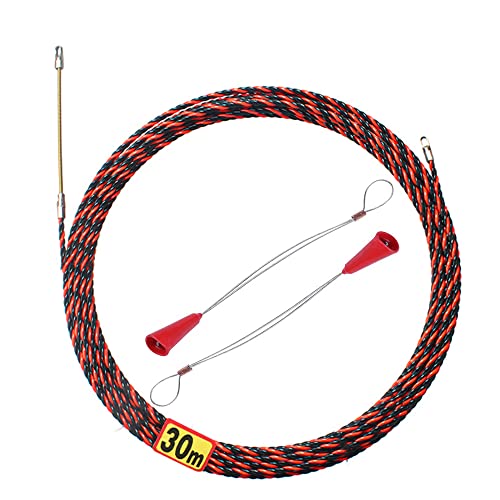 Foreverup Kabelverlegung Einziehdraht 30m,Einziehband Einziehdraht,Polyester Einziehdraht mit 2 Führungsfeder,Durchziehhilfe Einziehhilfe Durchmesser 6.0mm für Einzugsband zur Kabelverlegung von Foreverup