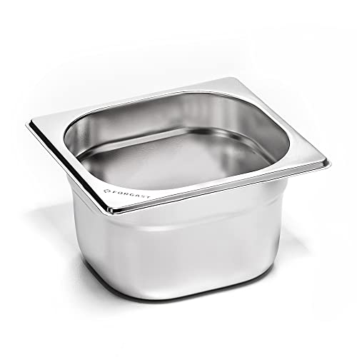 Forgast Edelstahl Behälter | GN 1/6 | 17.6x16.2x6.5 cm | Rostfreier Gastronormbehälter | für Chafing Dish, Bain Marie, Saladette | Spülmaschinengeeignet, (FG06606) von Forgast