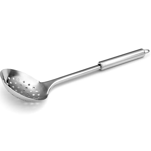 Forgast Edelstahl Schlitzlöffel | ⌀10cm | Abschäumerlöffel | Abseihlöffel | Edelstahlsieb | Metallsieb | Kochskimmer | Küchenskimmer | Sieblöffel | Skimmerlöffel | Skimmer zum Kochen von Forgast