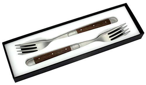 Forge de Laguiole - 2er Set Gabeln - Griff fossile Mooreiche - Steakgabeln Frankreich - Stahl matt von Forge De Laguiole