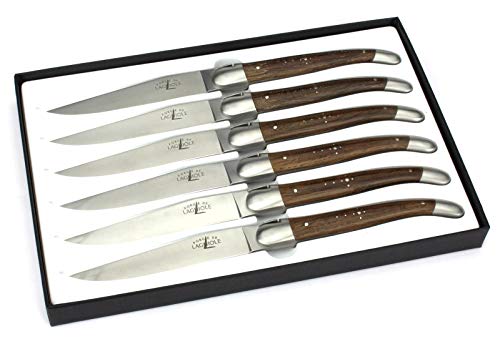 Forge de Laguiole - 6er Set Steakmesser - Griff fossile Mooreiche - Edle Tafel-Messer - Stahl matt satiniert von Forge De Laguiole