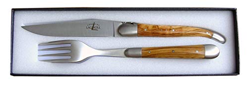 Forge de Laguiole Besteck (Messer -Essgabel) | 2 Mitres - Olivenholz - Finish Matt von Forge De Laguiole