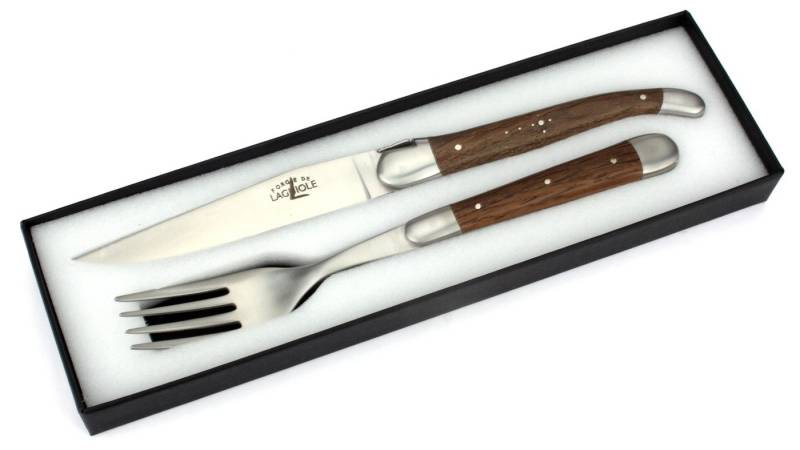 Forge de Laguiole Steakbesteck TF 2M IN CHFC SAT, 1 Messer / 1 Gabel - Griff fossile Mooreiche - Stahl satiniert Forge de Laguiole Steakbesteck TF 2M IN CHFC SAT, 1 Messer / 1 Gabel - Griff fossile Mooreiche - Stahl satiniert von Forge de Laguiole