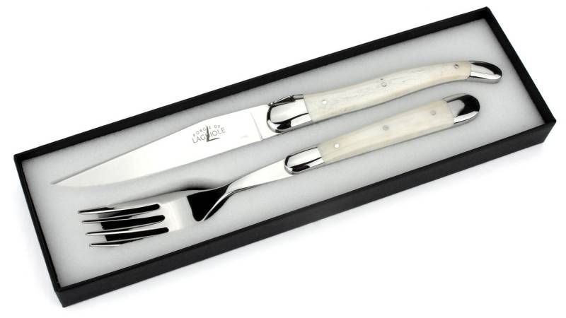 Forge de Laguiole Steakbesteck TF 2M IN OS BRI, 1 Messer / 1 Gabel - Griff Knochen - Backen glänzend - Stahl glänzend Forge de Laguiole Steakbesteck TF 2M IN OS BRI, 1 Messer / 1 Gabel - Griff Knochen - Backen glänzend - Stahl glänzend von Forge de Laguiole