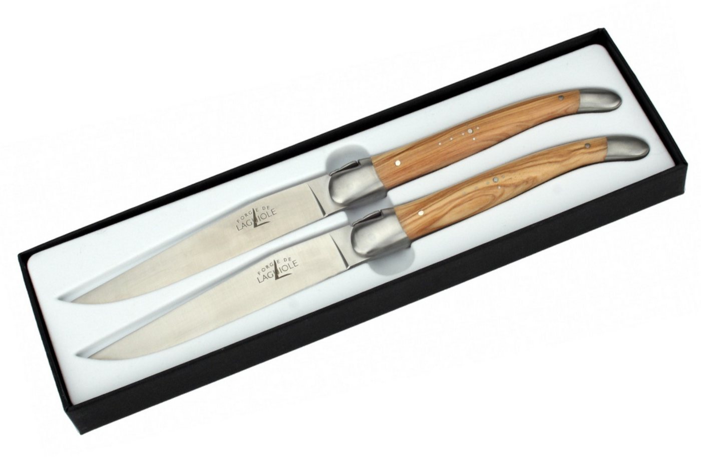 Forge de Laguiole Steakmesser T2 2M IN OL SAT 2er Set - Griff Olivenholz - Stahl satiniert - Aufbewahrungsbox Forge de Laguiole Steakmesser T2 2M IN OL SAT 2er Set - Griff Olivenholz - Stahl satiniert - Aufbewahrungsbox von Forge de Laguiole