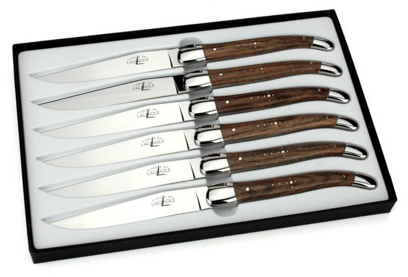 Forge de Laguiole Steakmesser T6 2M IN NO BRI 6er Set - Griff Nussbaum - Stahl glänzend - Aufbewahrungsbox Forge de Laguiole Steakmesser T6 2M IN NO BRI 6er Set - Griff Nussbaum - Stahl glänzend - Aufbewahrungsbox von Forge de Laguiole