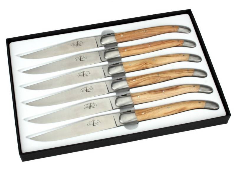 Forge de Laguiole Steakmesser T6 2M IN OL SAT 6er Set - Griff Olivenholz - Stahl satiniert - Aufbewahrungsbox Forge de Laguiole Steakmesser T6 2M IN OL SAT 6er Set - Griff Olivenholz - Stahl satiniert - Aufbewahrungsbox von Forge de Laguiole