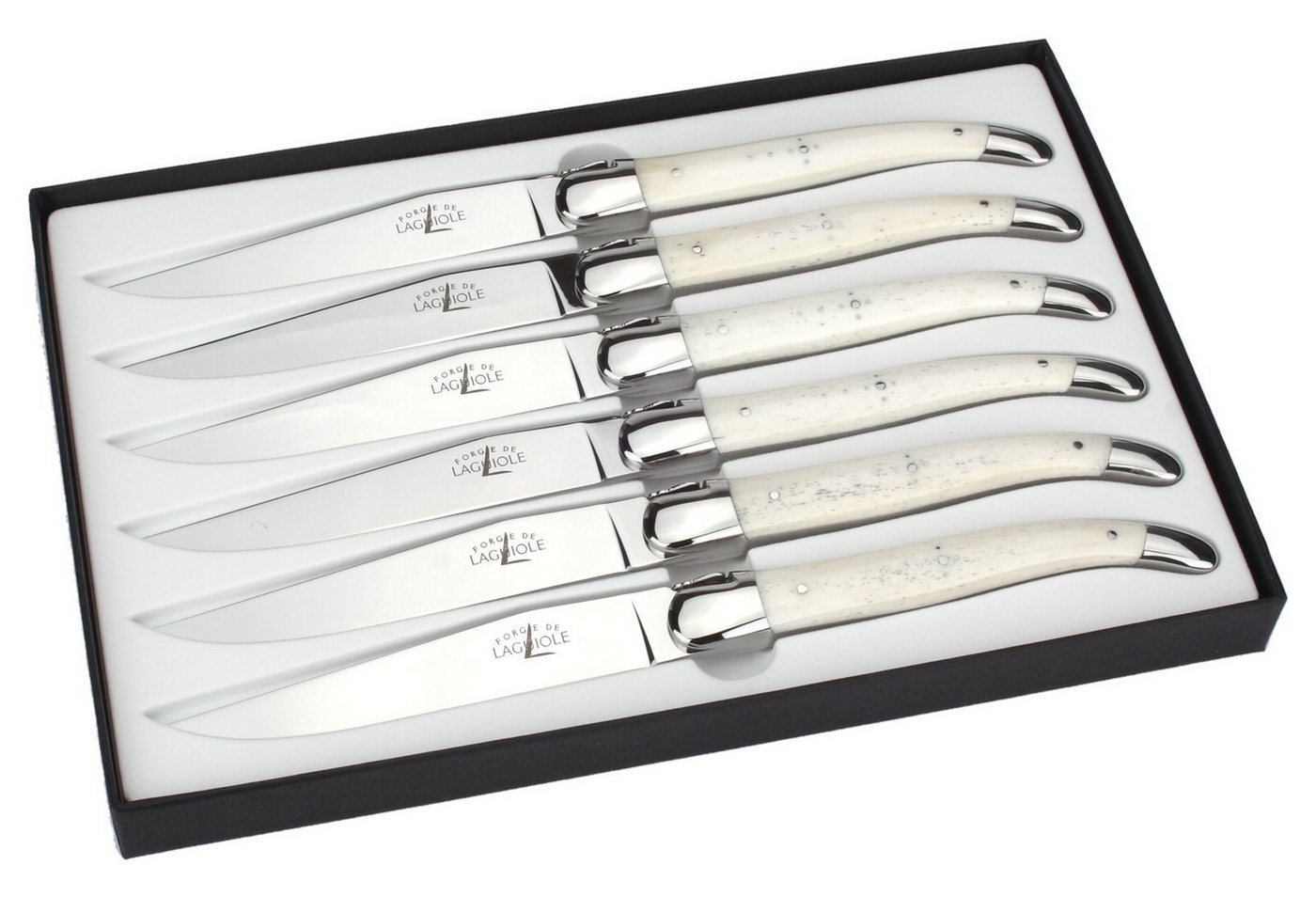 Forge de Laguiole Steakmesser T6 2M IN OS BRI 6er Set - Griff Rinderknochen - Stahl glänzend - Aufbewahrungsbox Forge de Laguiole Steakmesser T6 2M IN OS BRI 6er Set - Griff Rinderknochen - Stahl glänzend - Aufbewahrungsbox von Forge de Laguiole