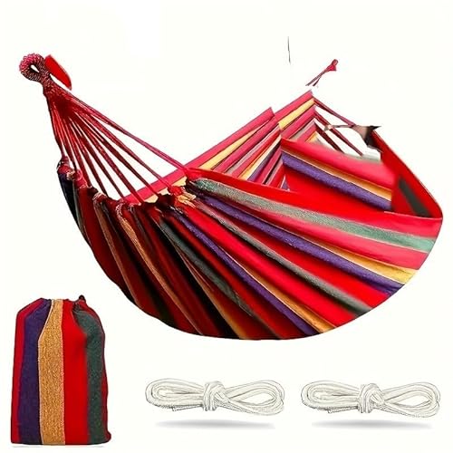 Hängematte für zwei Personen aus Segeltuch mit Reisetasche – perfekt für die Entspannung im Innen- und Außenbereich auf Terrassen und Hinterhöfen (rot) von ForgeAgo
