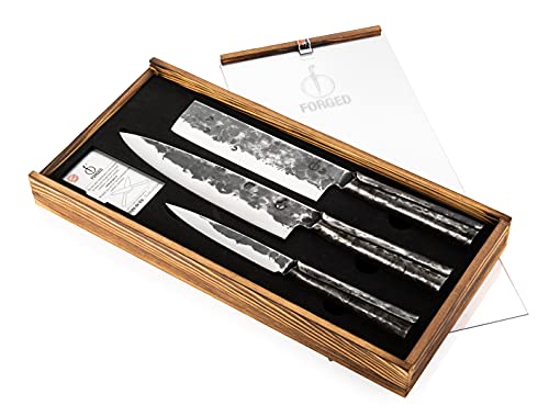Forged Brute Messerset 3-teilig, handgefertigt, in Holzkiste von Forged