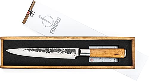 Forged Olive Schinkenmesser 20cm, handgefertigt, in Holzkiste von Forged