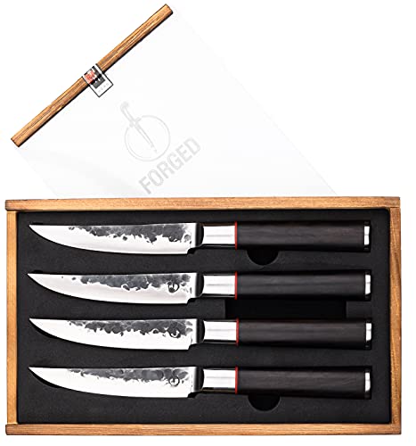 Forged Sebra Steakmesser, 4-teilig, handgefertigt, in Holzkiste von Forged