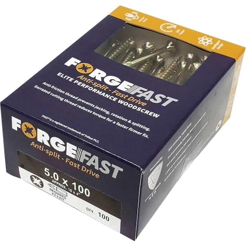 Forgefix FORFFP5100Y FORFFP5100Y-TB ForgeFast Pozi Compatible Elite Performance Wood Screw ZY 5.0 x 100mm Box 100, Silver, 5.0 x 100 mm von Forgefix