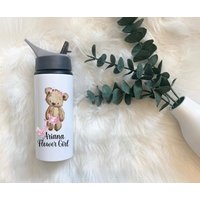 Personalisierte Blumenmädchen Wasserflasche, Seite Junge Kinder Getränkeflasche Mit Henkel, Flasche Stroh von Forgetmeknotwales