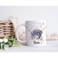 Personalisierte Highland Kuh Tasse, Kissen Geschenk, Personalisierte Freund Becher von Forgetmeknotwales