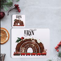 Personalisiertes Set Für Weihnachtsdeko Und Untersetzer, Pudding Regenbogen Personalisierte Weihnachtsset, Weihnachts Platzset Untersetzer von Forgetmeknotwales